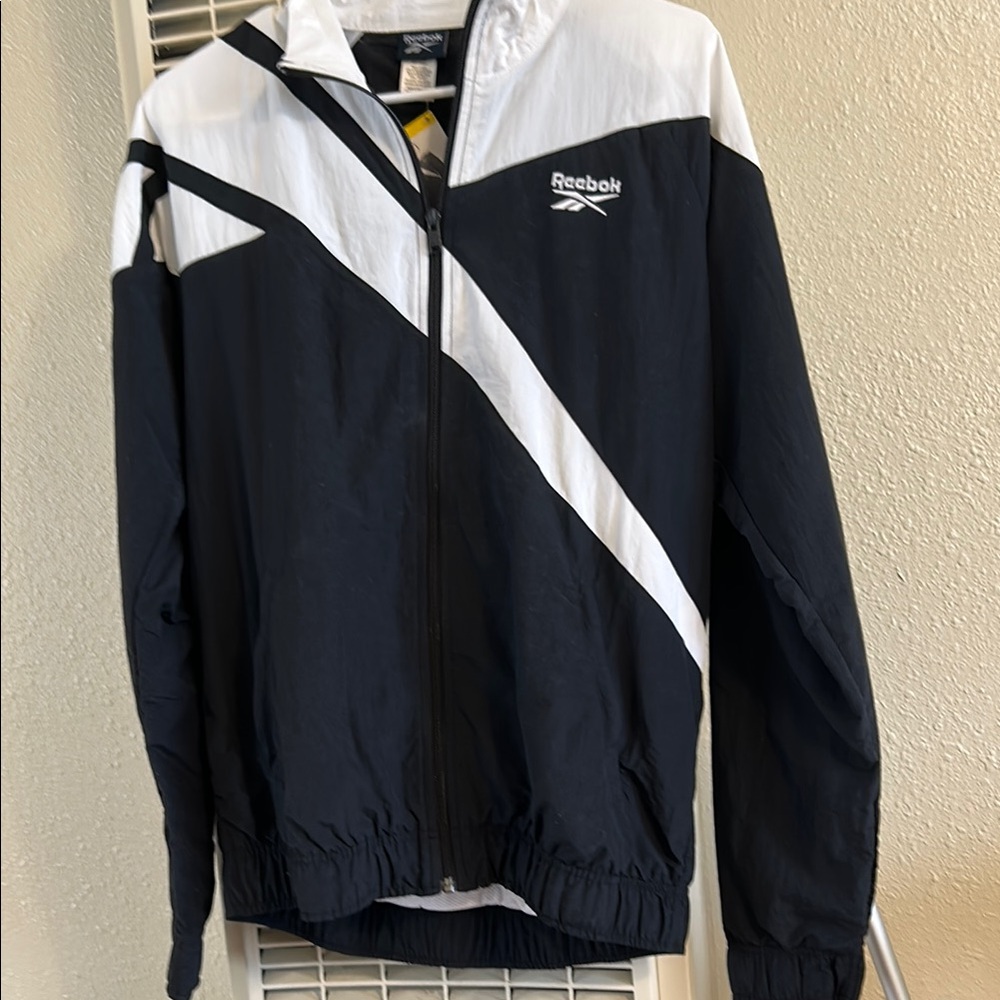 Reebok Black and White Windbreaker with Sporty Design